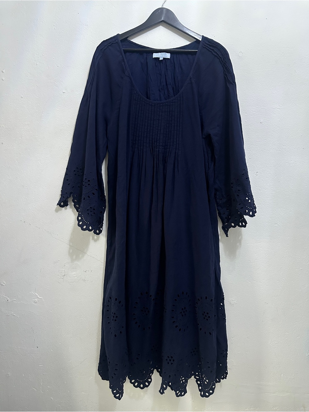 Hill House Home Women’s L Navy Eyelet Embroidered 3/4 Sleeve Dress Tunic